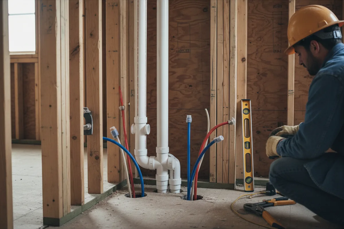 Drain and supply rough-in during Sump Pump Repair in Runge